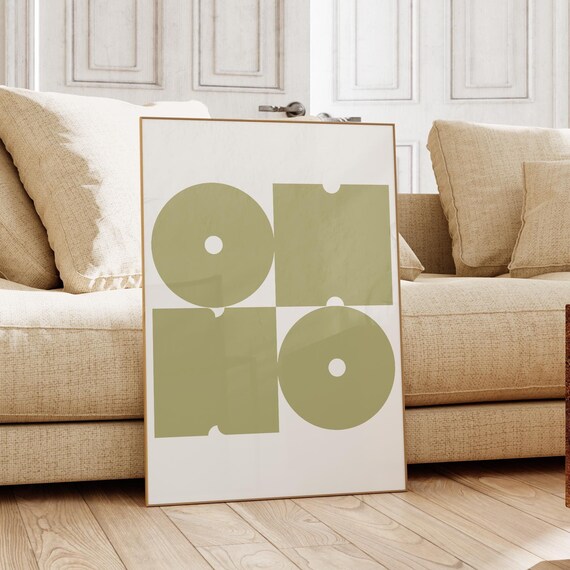 Modern Olive Green Bauhaus Geometric Circle Art Abstract Poster