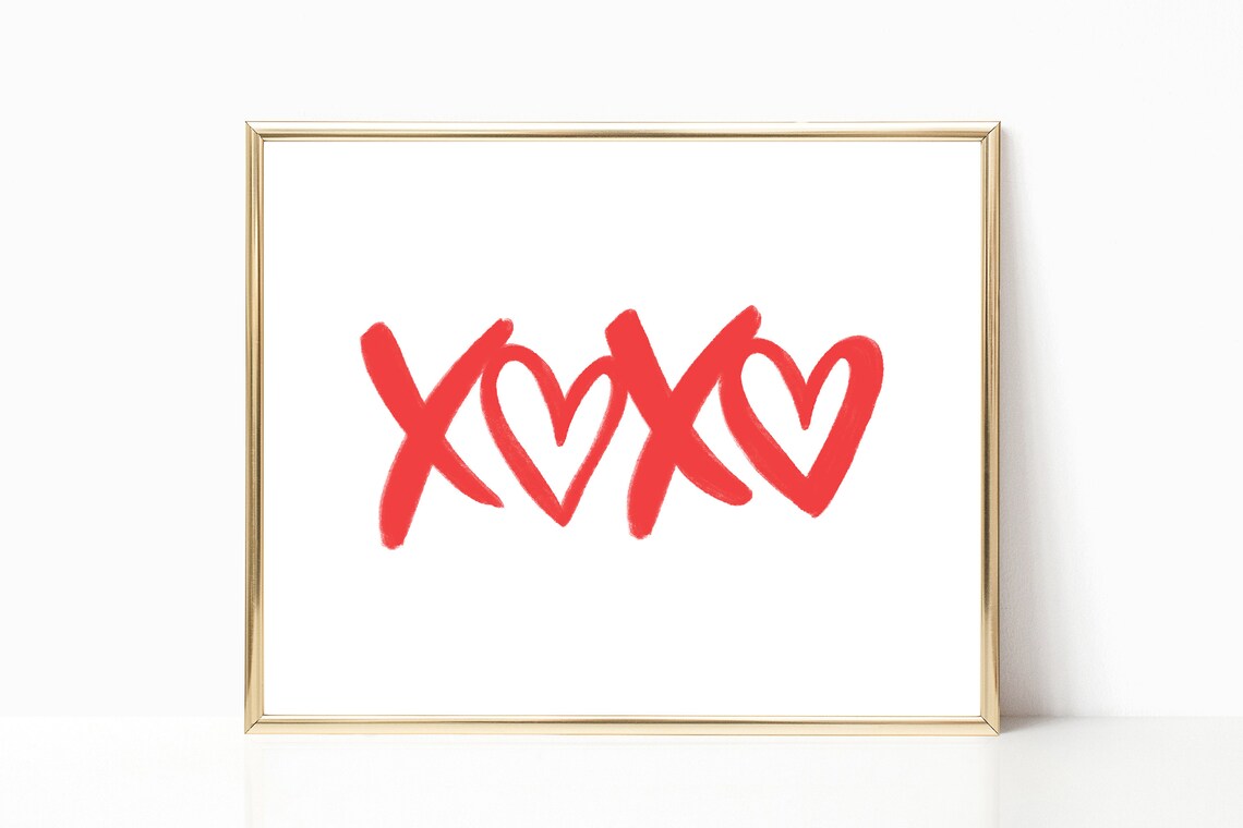 XOXO Red Watercolor Hearts Valentine Love Hugs Kisses Poster