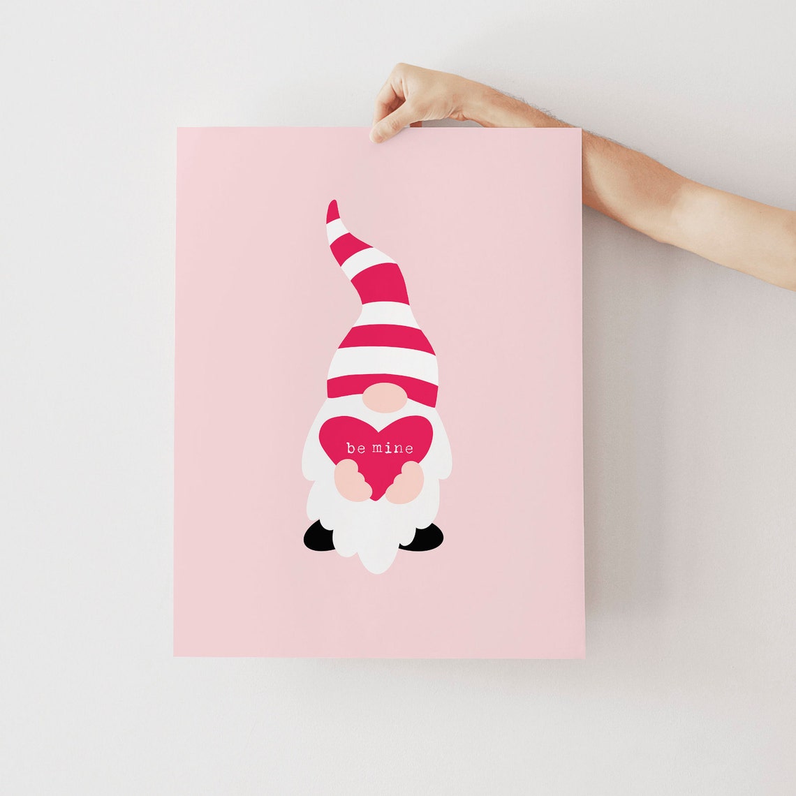 Be Mine Valentine Gnome Red Striped Hat Heart Pink Wall Decor Poster - Image 2