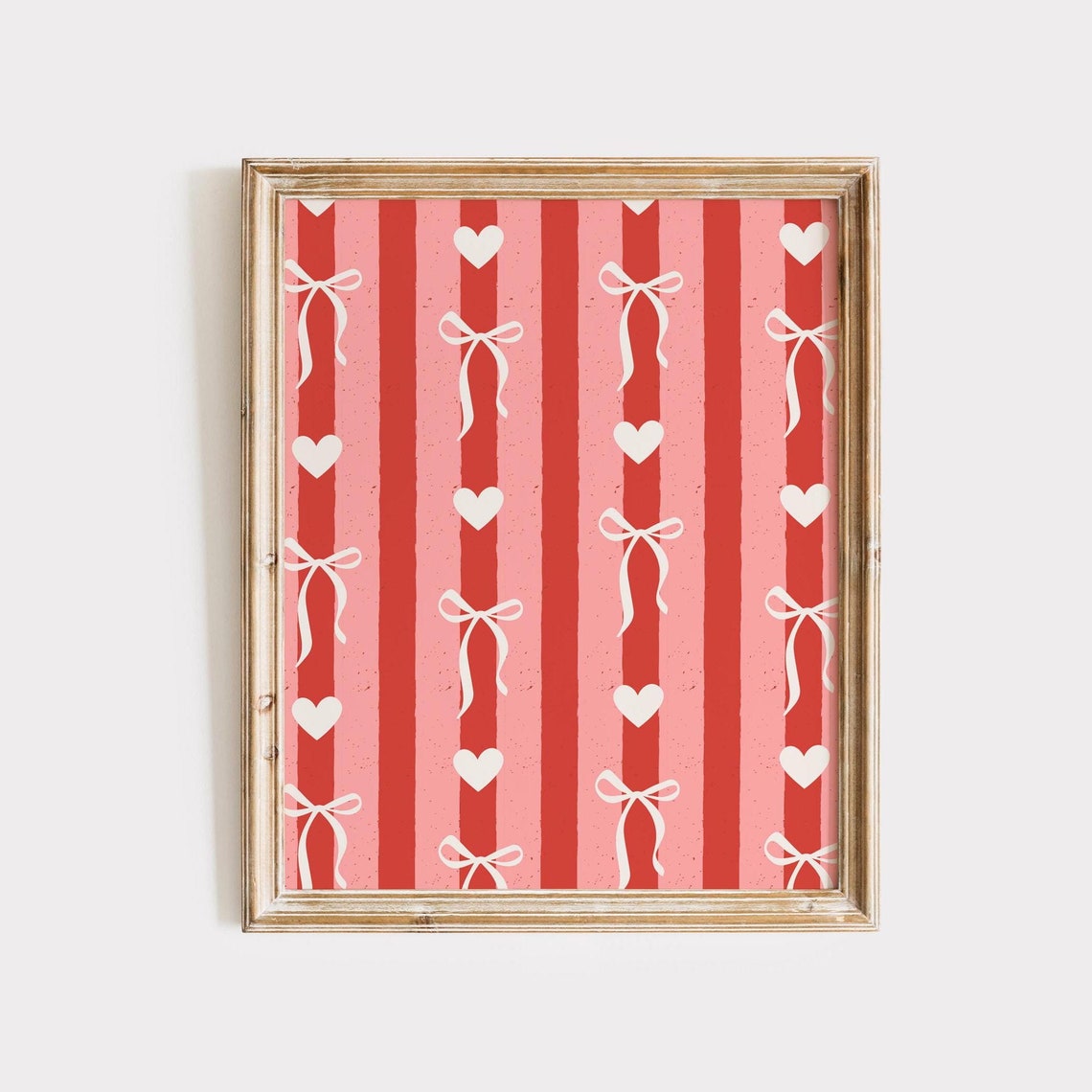 Red and Pink Striped Bow Heart Pattern Retro Valentine Poster