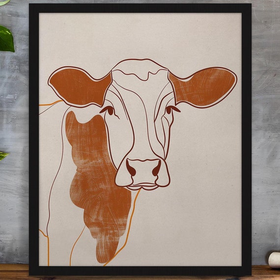 Vivid Minimal Art Geometric Cow Design Monochrome Vintage Modern Minimalist Cow Decor Contemporary Cow Illustration