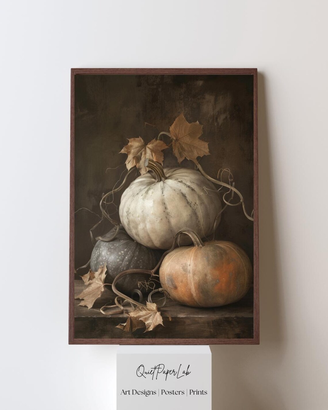 Moody Pumpkin Still Life Poster Vintage Neutral Autumn Farmhouse Art