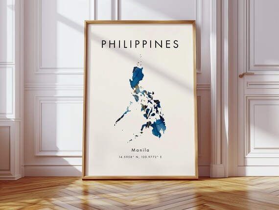 Philippines Map Poster Blue And Gold Asia Wall Art Print Home Decor Geography Gift Wallpaper