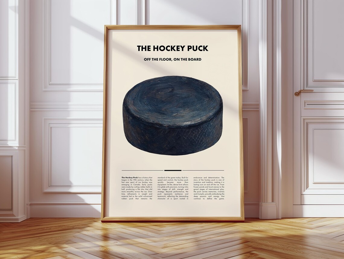 The Hockey Puck Off the Floor On the Board Vintage Ice Hockey Sports Poster