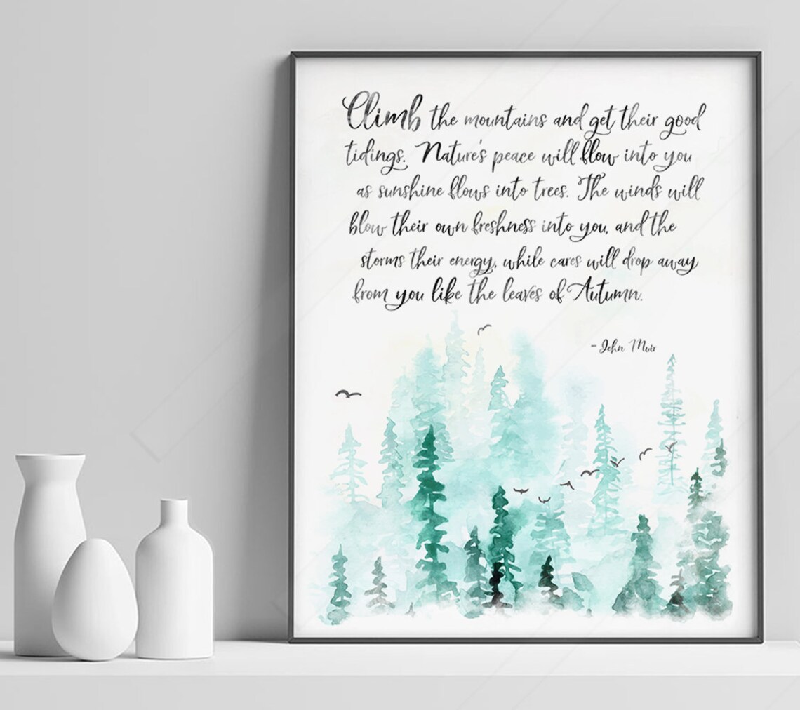 John Muir Climb The Mountains Nature Peace Watercolor Pine Poster