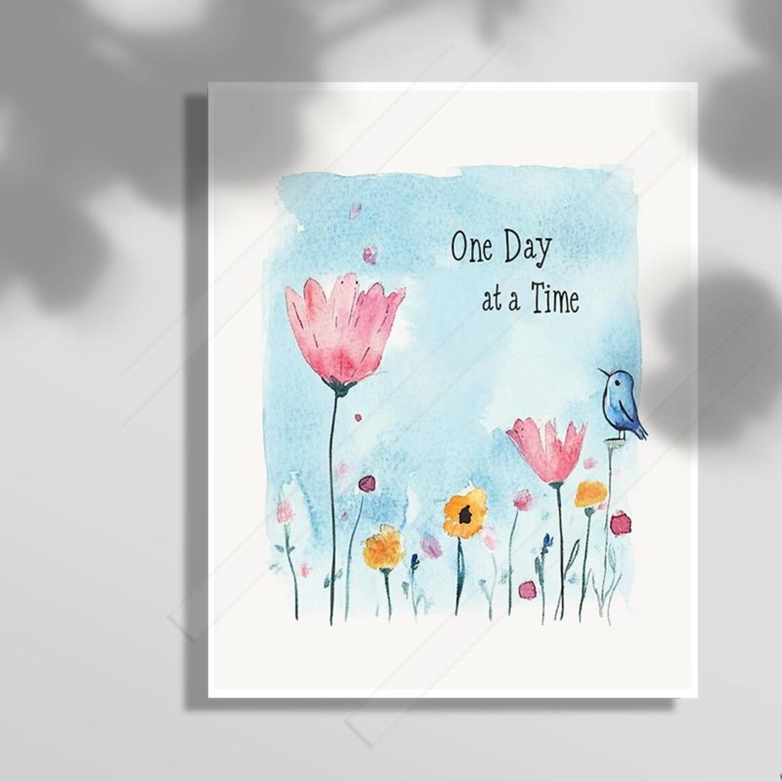 One Day At A Time Wildflower Meadow Bluebird Watercolor Poster