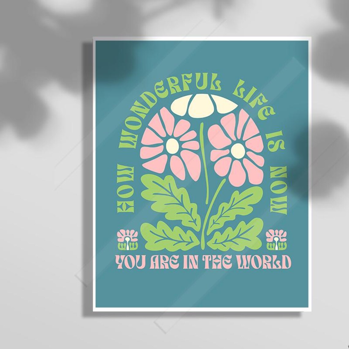 How Wonderful Life Is Now Retro 70s Daisy Floral Quote Wall Art - Image 2