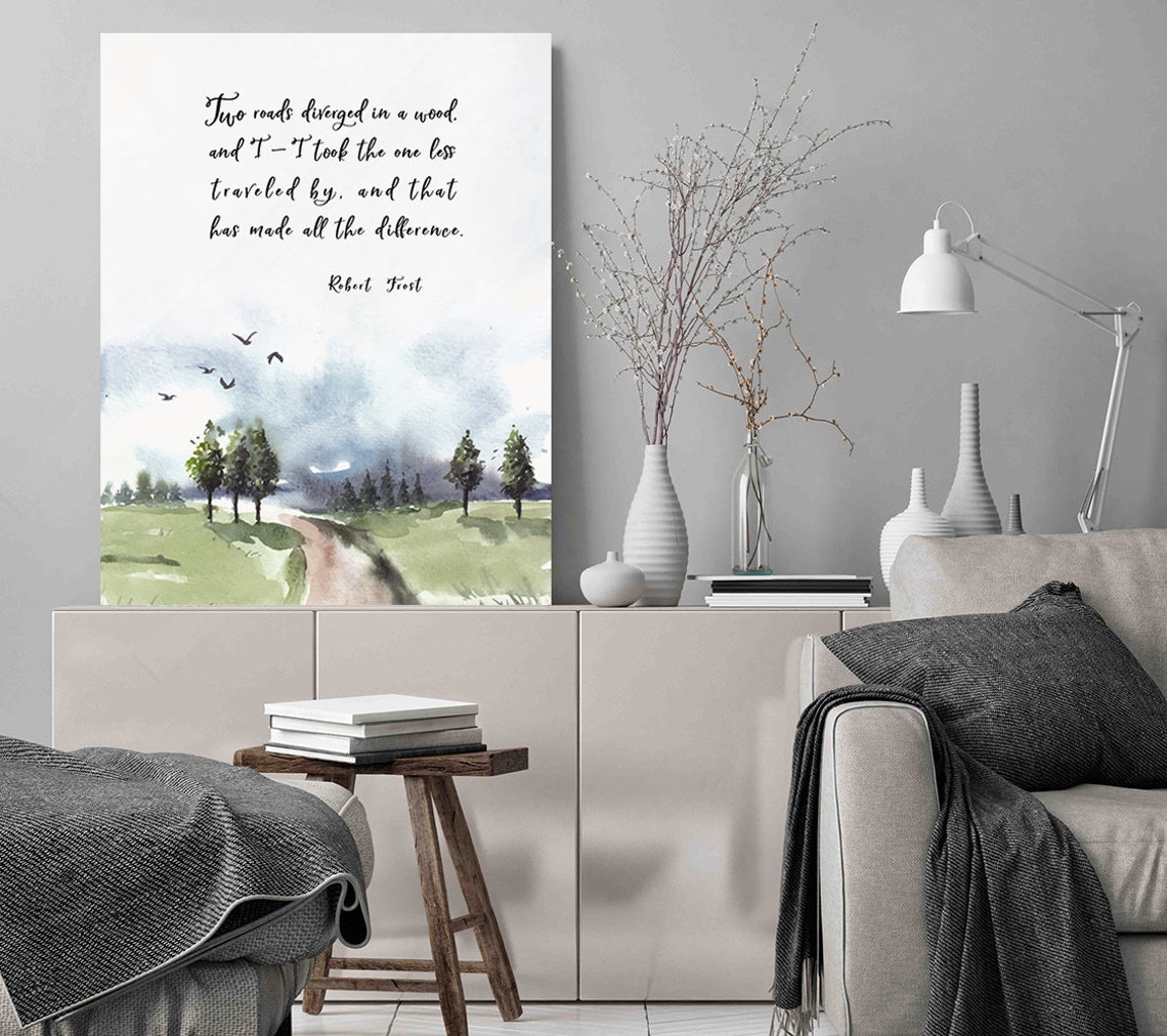 Robert Frost Two Roads Diverged Watercolor Forest Path Quote Poster - Image 2