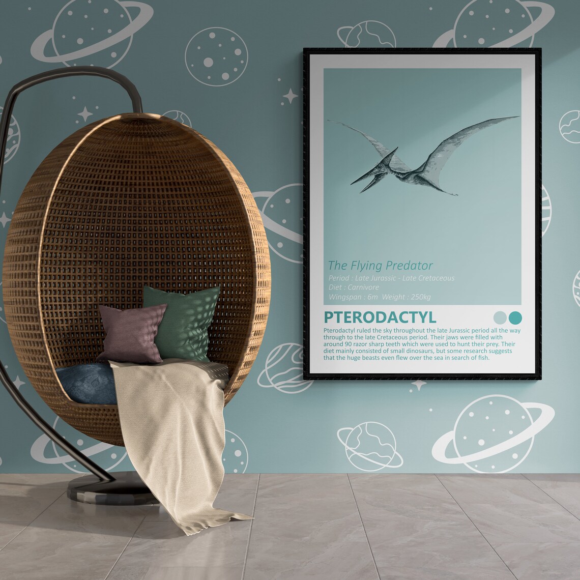 Pterodactyl Dinosaur Fact Sheet, Minimalist Design - Image 3