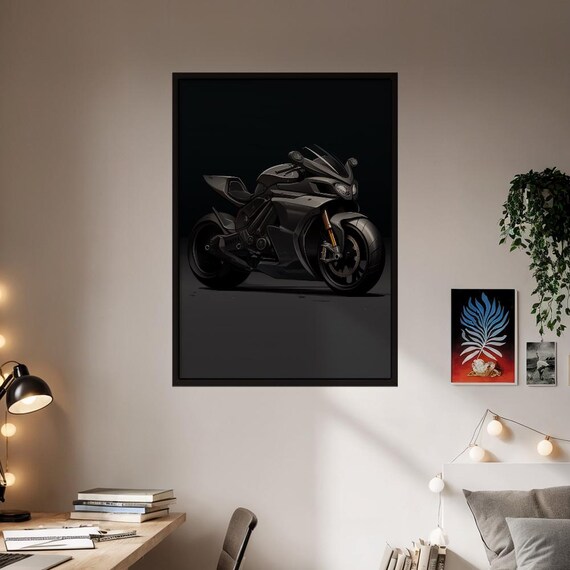 Sleek Black Sport Motorcycle On Dark Background High Tech Bike Enthusiast Poster