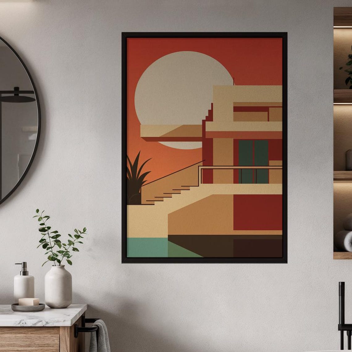 Midcentury Modern Desert House Sunset Geometric Architecture Poster