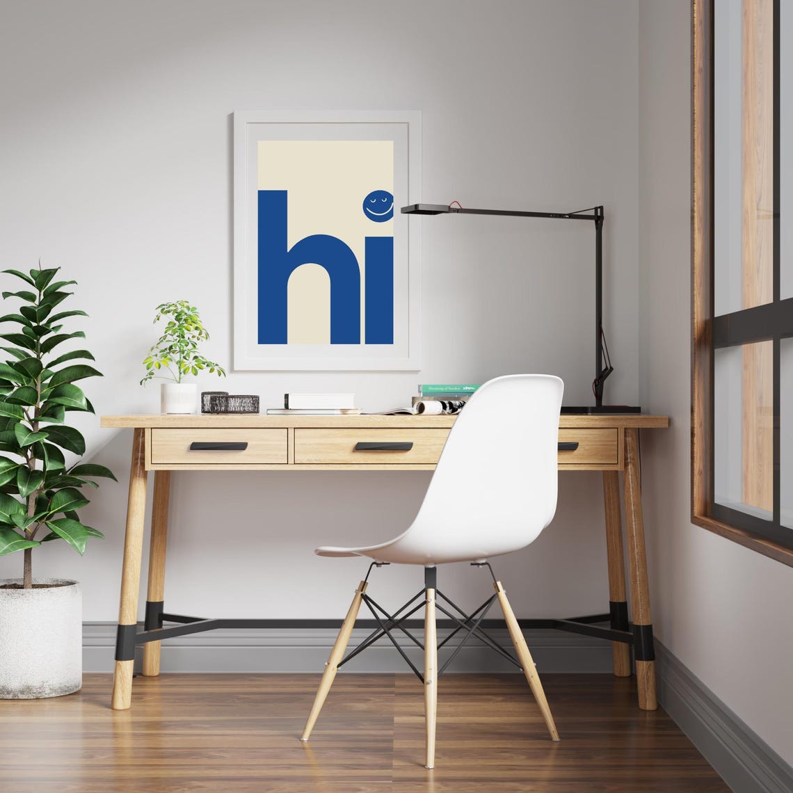 Hi Blue Smiley Face Modern Bold Typography Fun Entryway Poster - Image 4