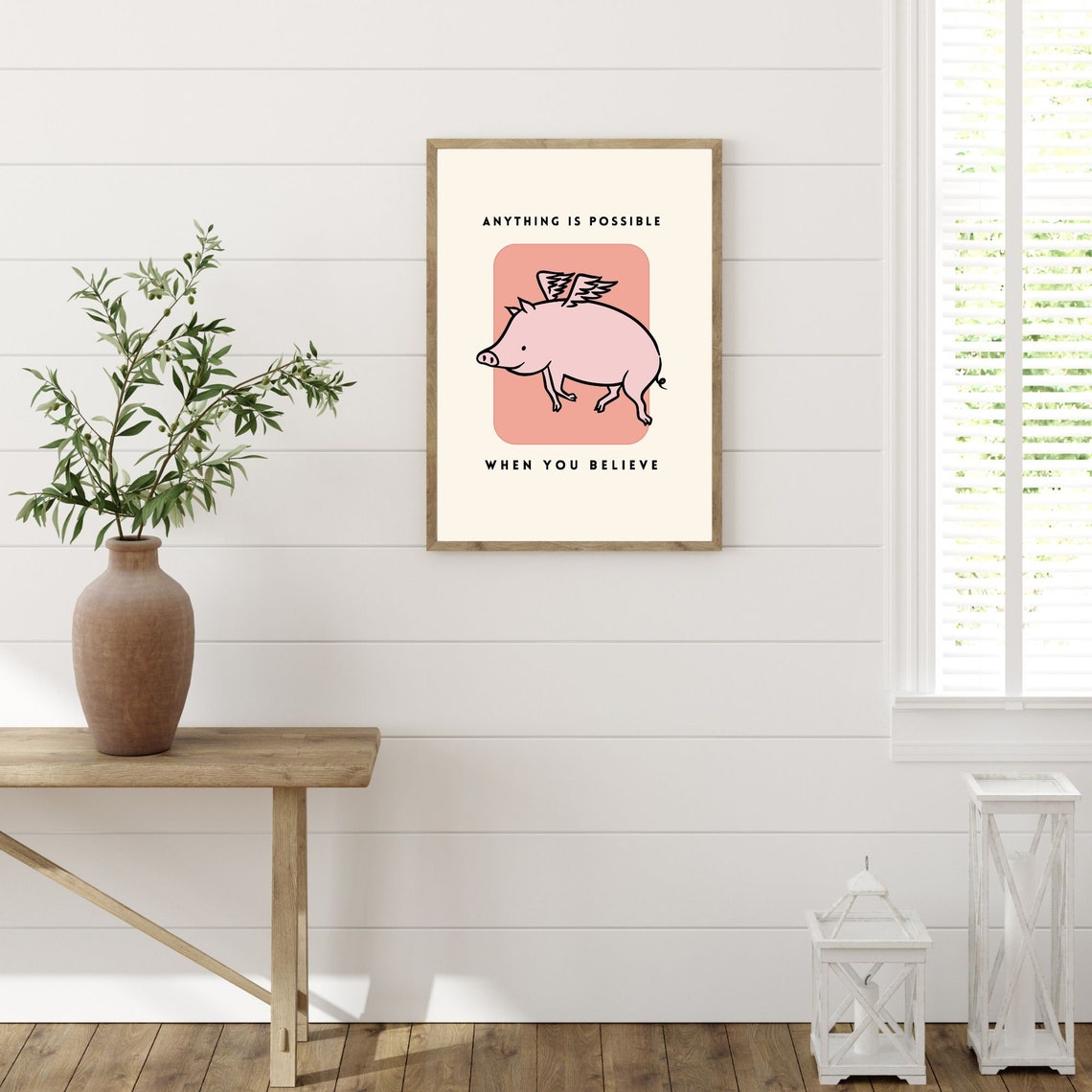 Anything Is Possible Flying Pig Cute Funny Belief Quote Poster - Image 3