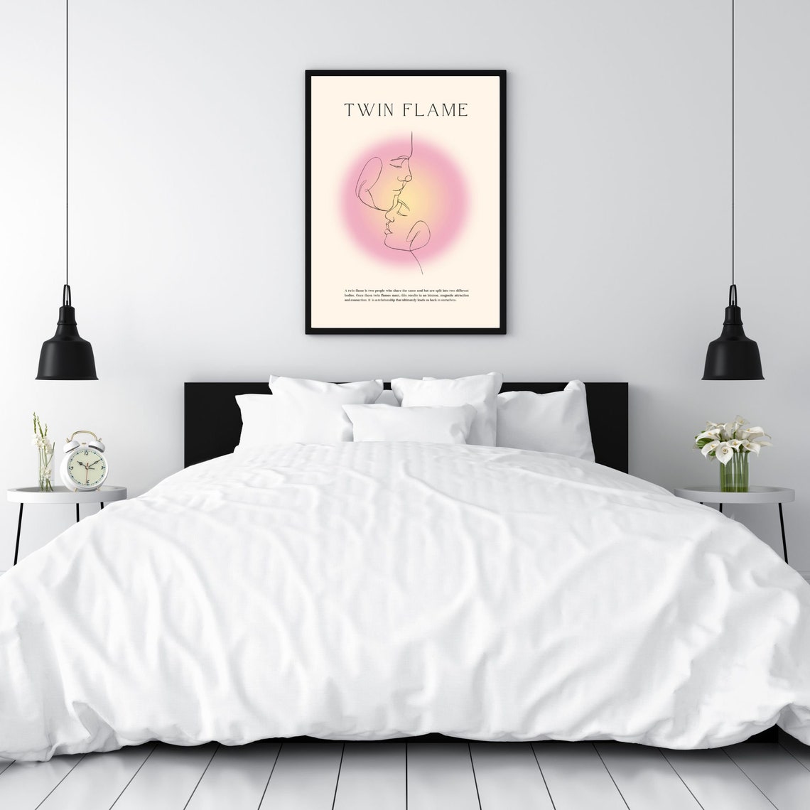 Twin Flame Minimalist Line Art Faces Pink Aura Romantic Quote Poster - Image 3