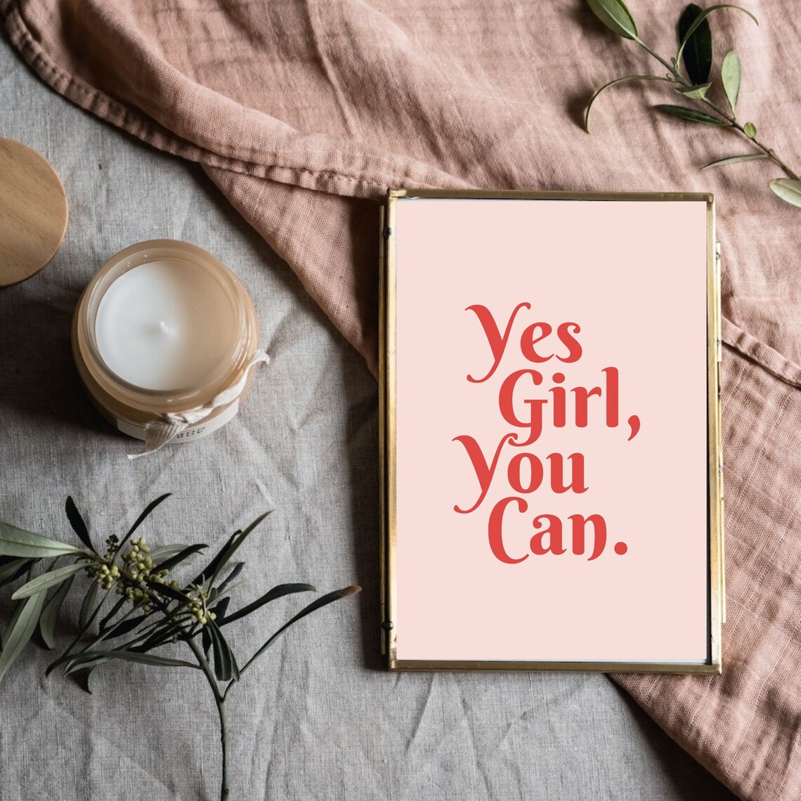 Yes Girl You Can Pink Coral Script Motivational Quote Poster - Image 3