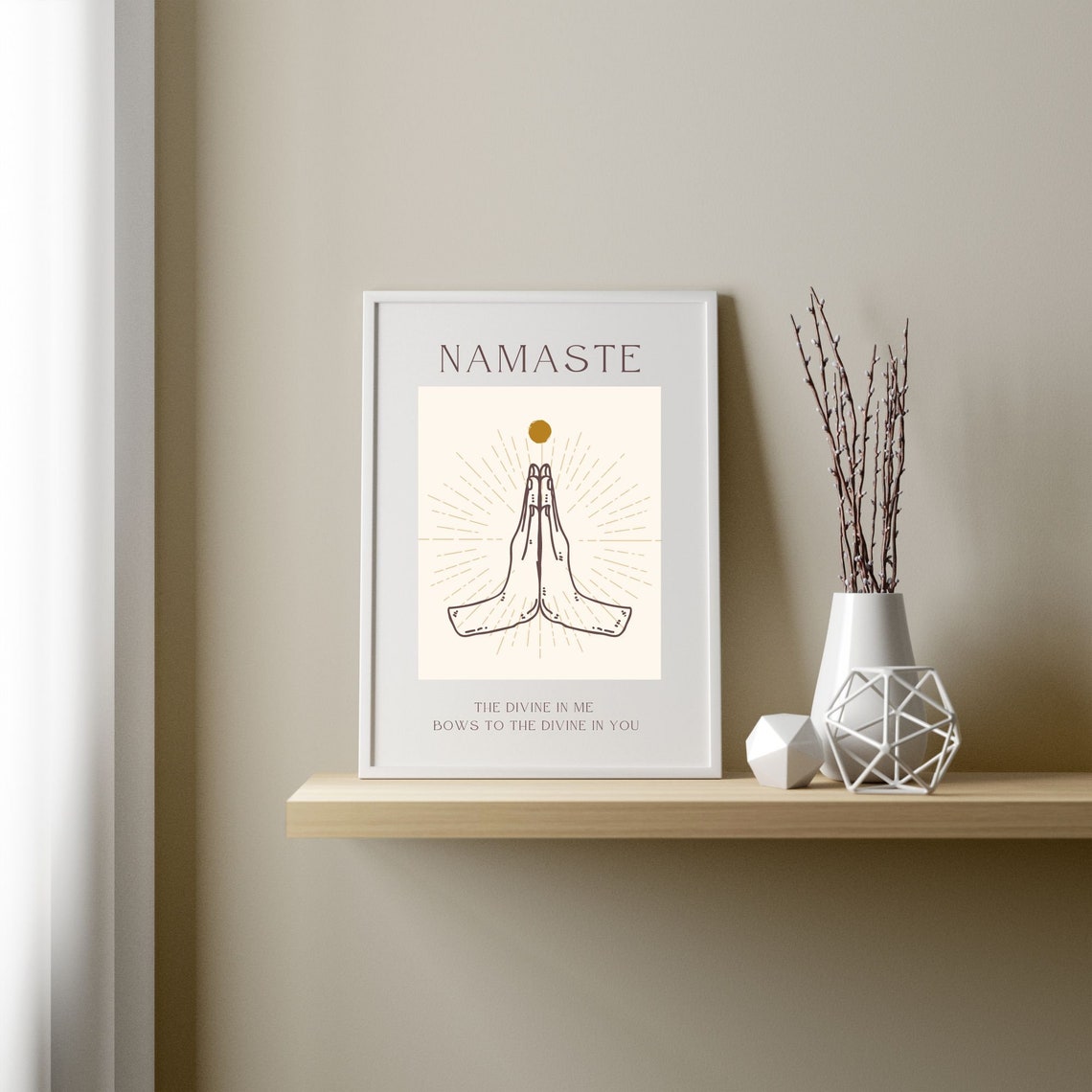 Namaste Praying Hands Sunburst Yoga Mindfulness Quote Art Print - Image 3