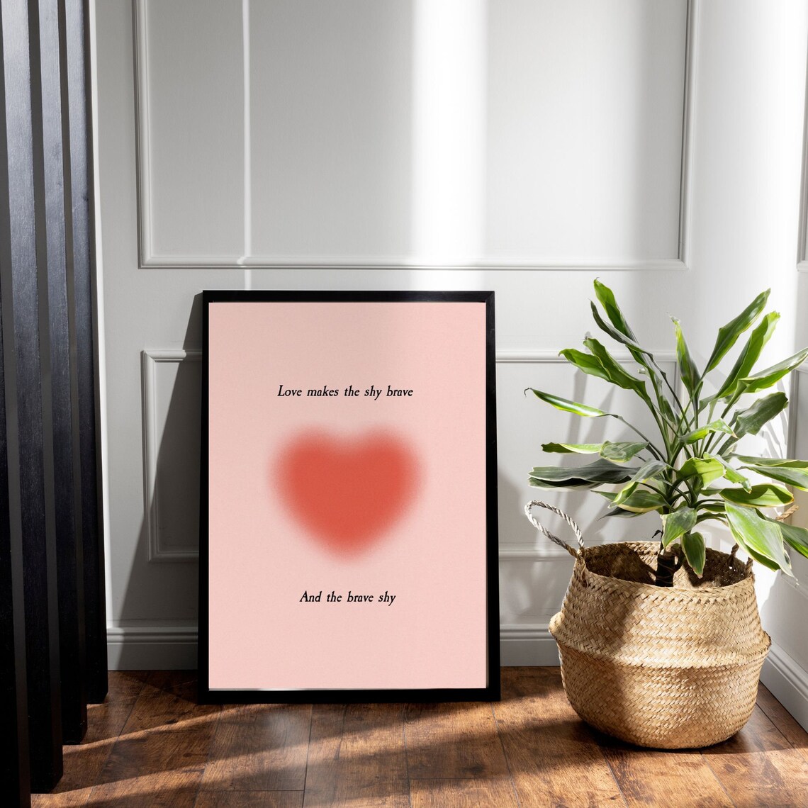 Love Makes The Shy Brave Pink Heart Aura Romantic Quote Poster - Image 2