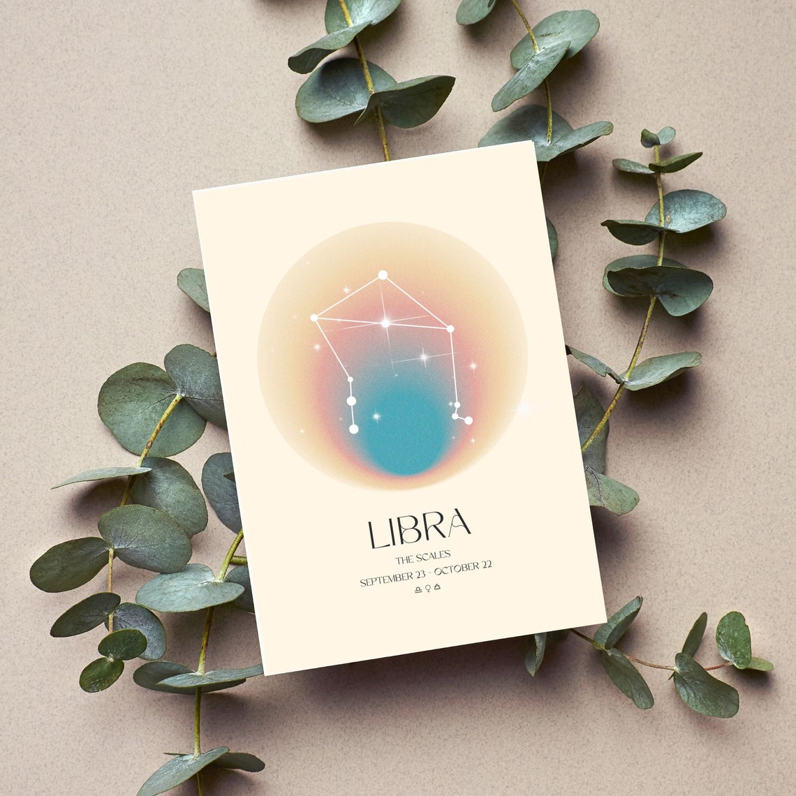 Libra Constellation Teal Pink Aura Zodiac Scales Star Sign Poster - Image 2