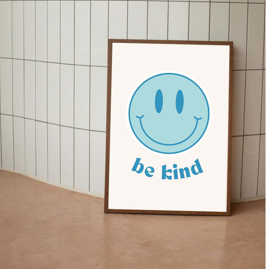 Be Kind Blue Smiley Face Retro Motivational Quote Art Poster