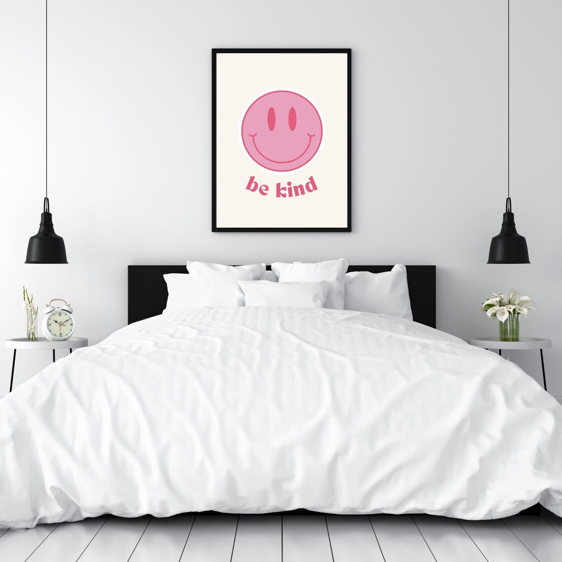 Cute Be Kind Pink Smiley Face Retro Motivational Quote Poster - Image 4