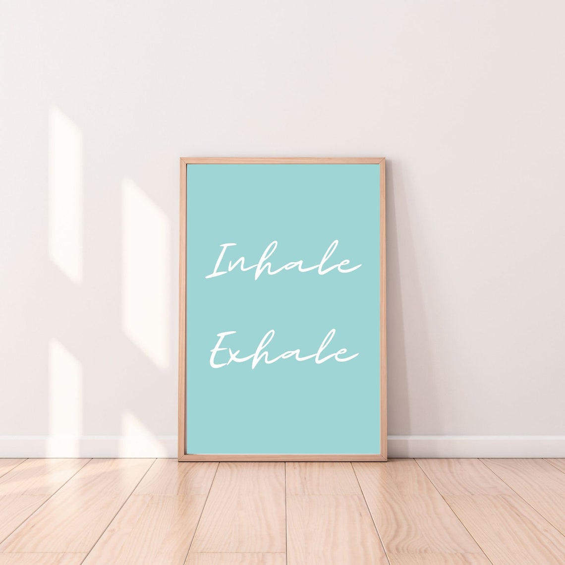 Inhale Exhale Mint Green Script Calm Breathing Quote Art Poster - Image 4