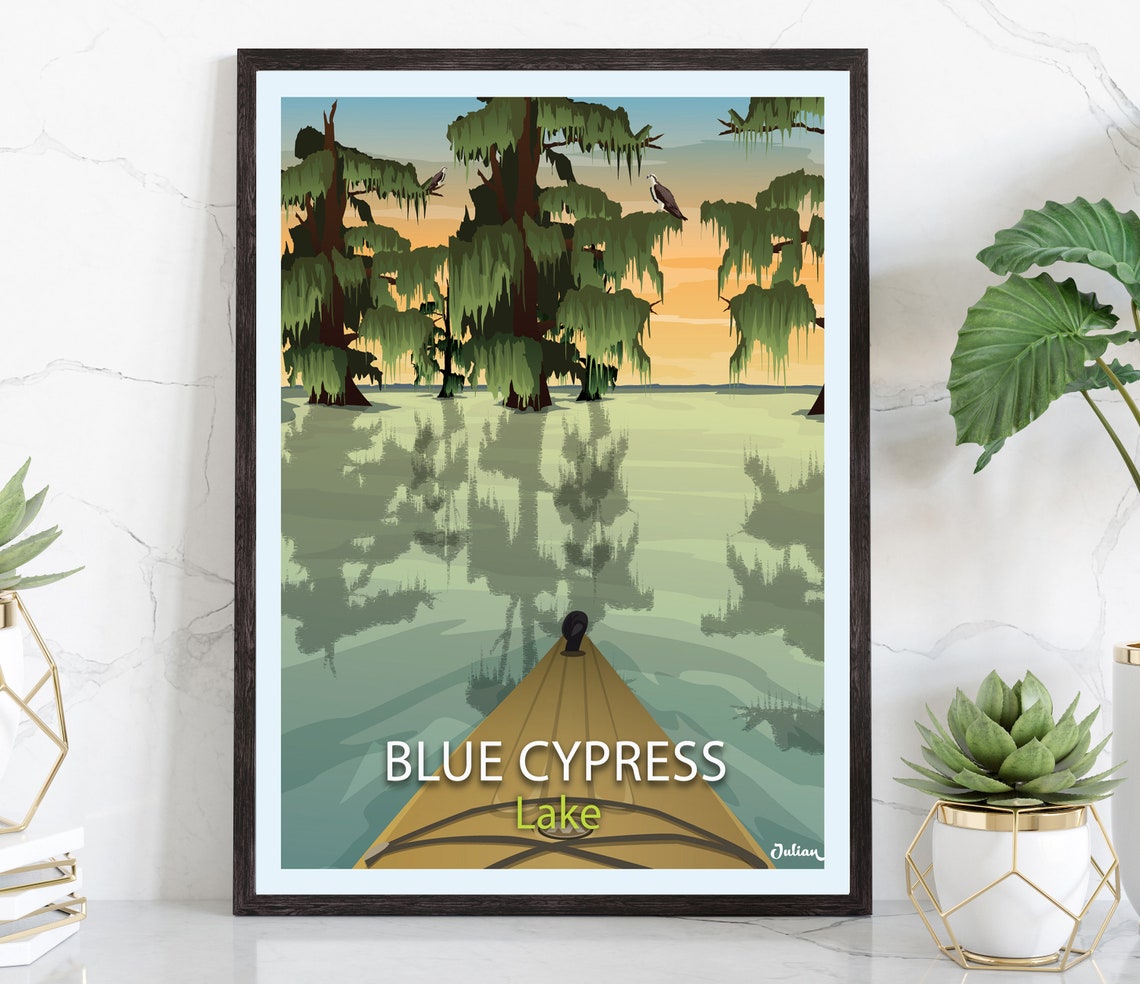 Blue Cypress Lake Sunset Kayak Among Cypress Trees Florida Poster