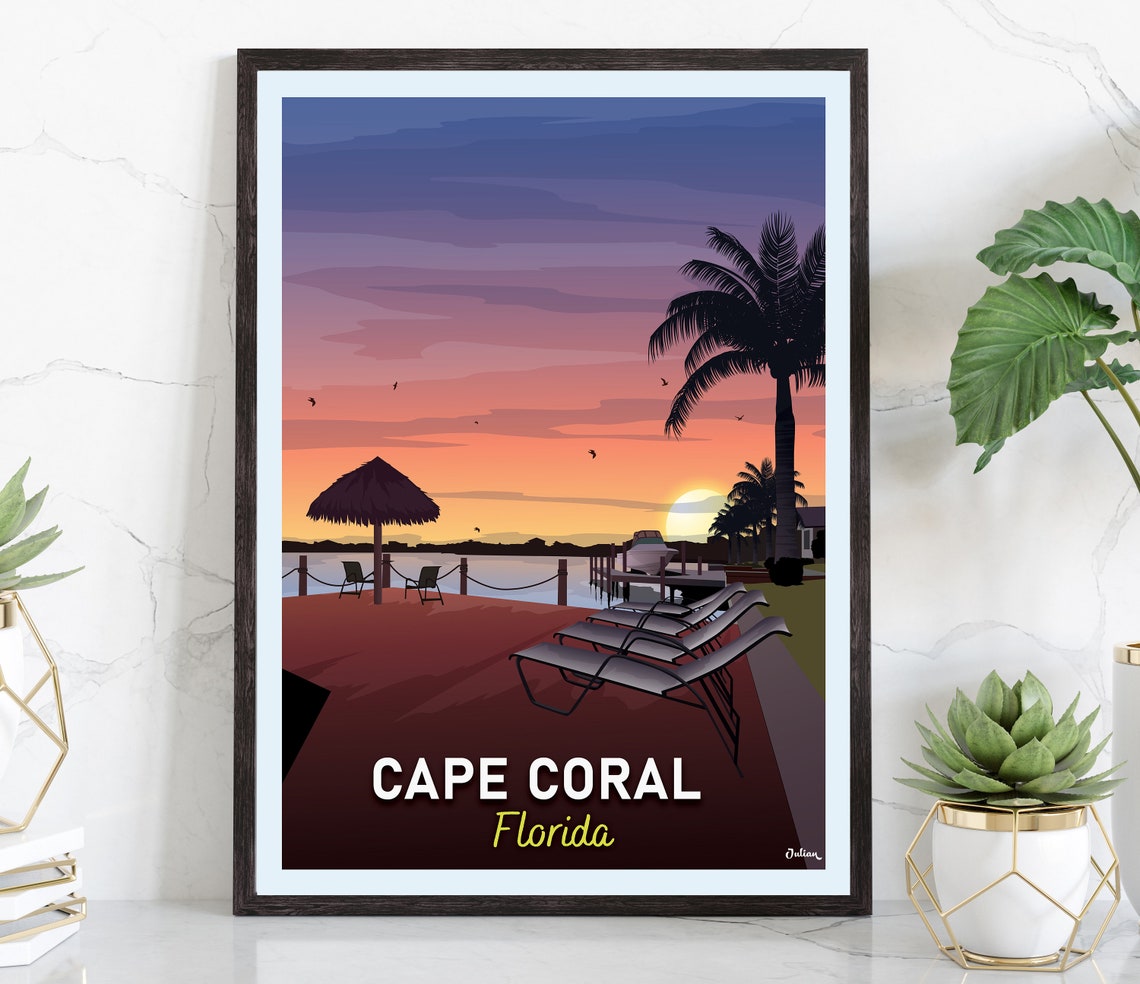 Cape Coral Florida Sunset Over the Marina Loungers View Poster