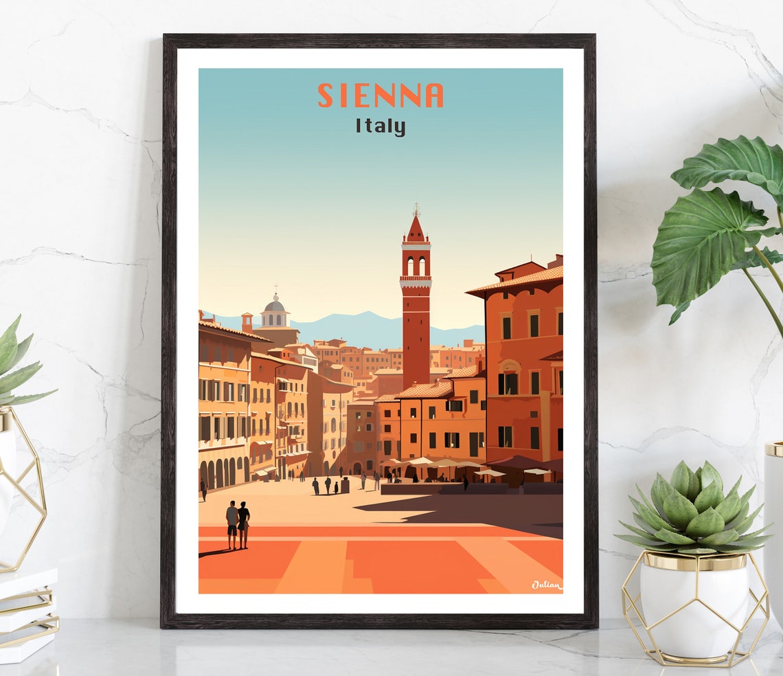 Siena Italy Piazza del Campo Torre del Mangia Retro Travel Poster