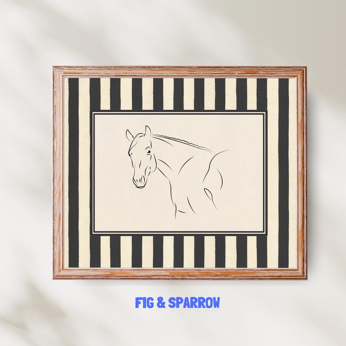Horse Line Drawing Minimal Black and White Striped Equestrian Wall Art