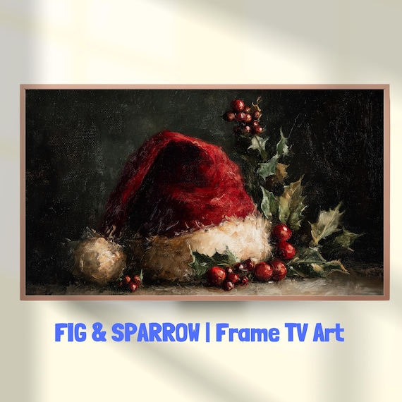 Moody Santa Hat Vintage Christmas Still Life Art Print