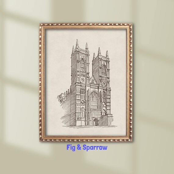 Westminster Abbey London Vintage Architecture Sketch Gothic Towers Poster