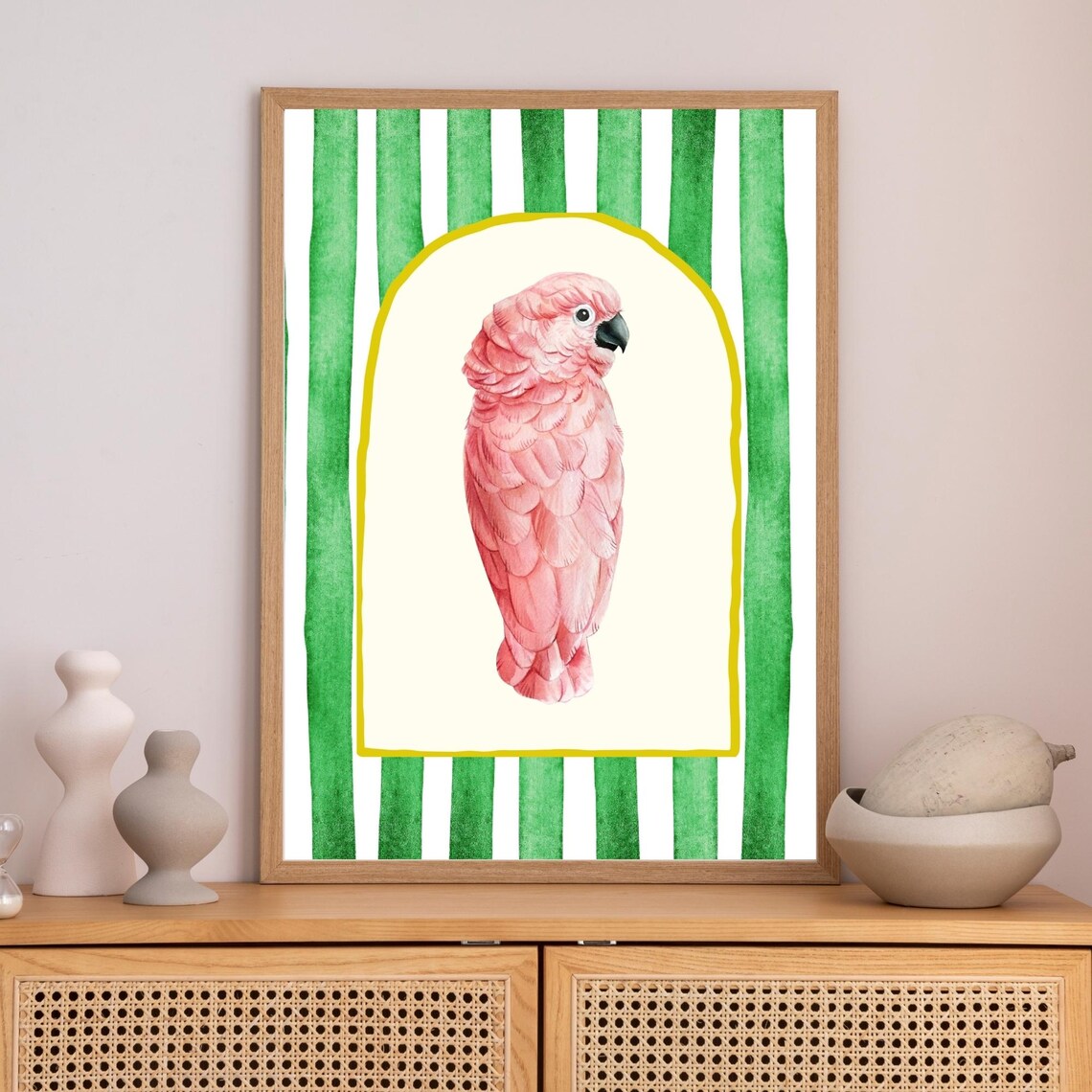 Pink Parrot Tropical Whimsical Jungle Art Print