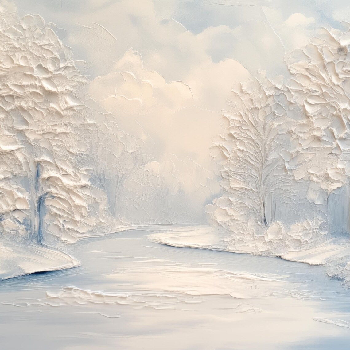 Frosted Winter Trees Frozen River Textured Impasto Painting Poster - Image 4