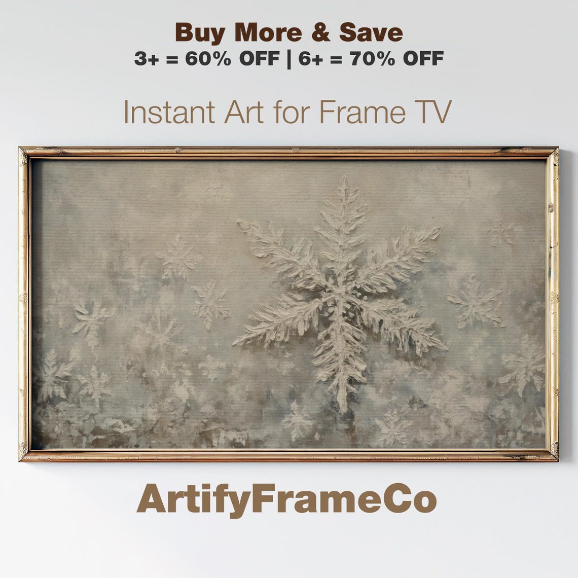 Frosted Snowflakes on Glass Textured Neutral Winter Minimalist Poster