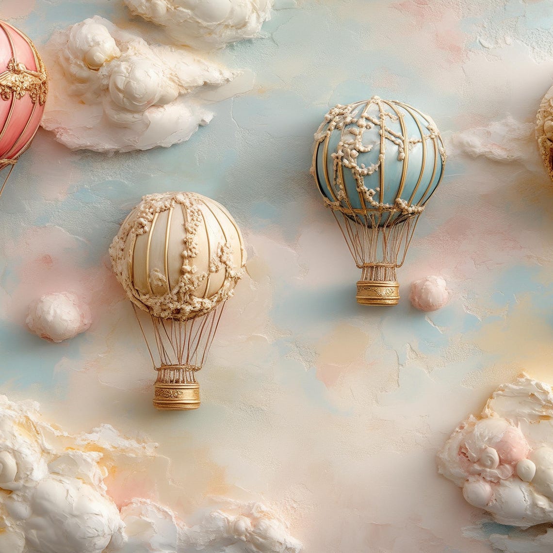 Vintage Hot Air Balloons Ornate Clouds Nostalgic Sky Adventure Poster - Image 4