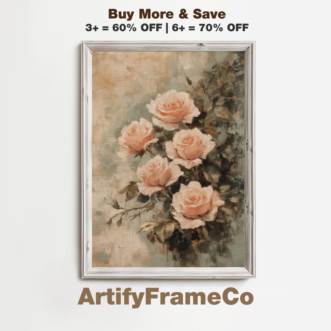 Blush Peach Roses Soft Vintage Floral Oil Painting Style Poster