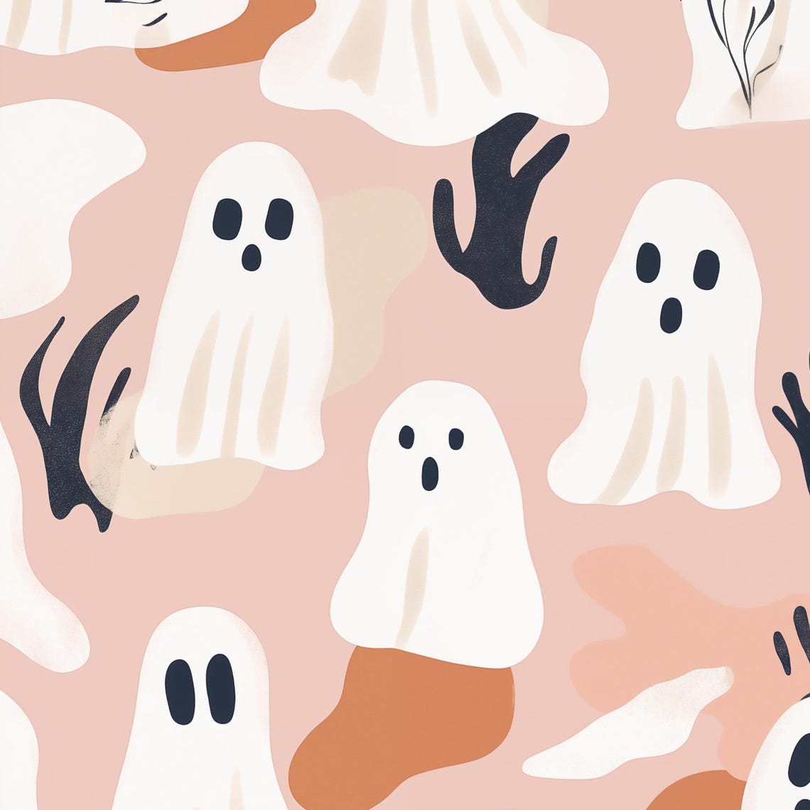 Cute Ghost Pattern On Blush Pink Modern Halloween Art Poster - Image 4