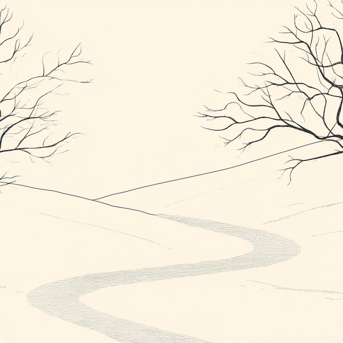 Two Bare Trees With Winding Winter Path Soft Neutral Landscape Poster - Image 4