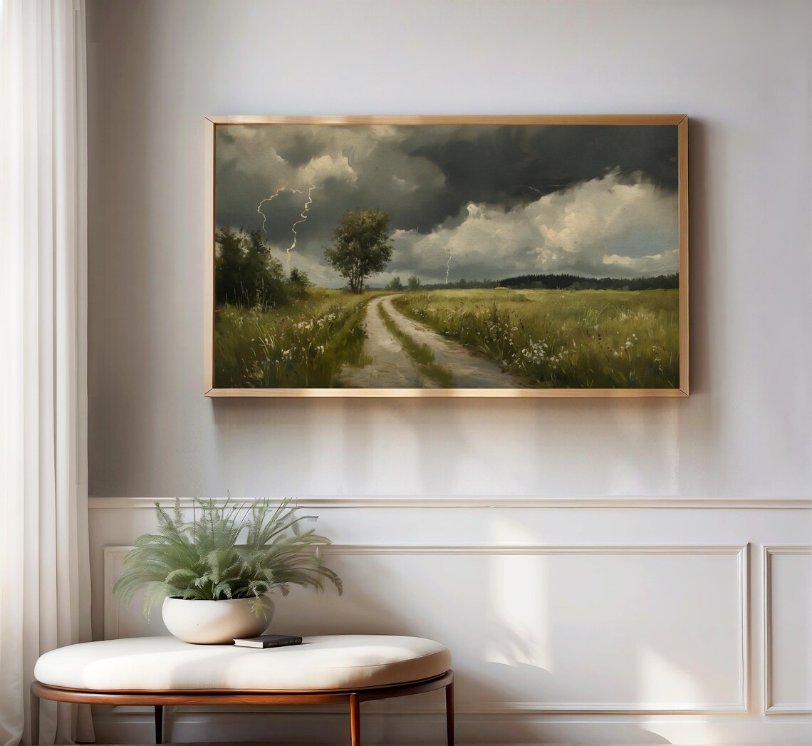 Dark Country Landscape Rustic Neutral Art Print - Image 3