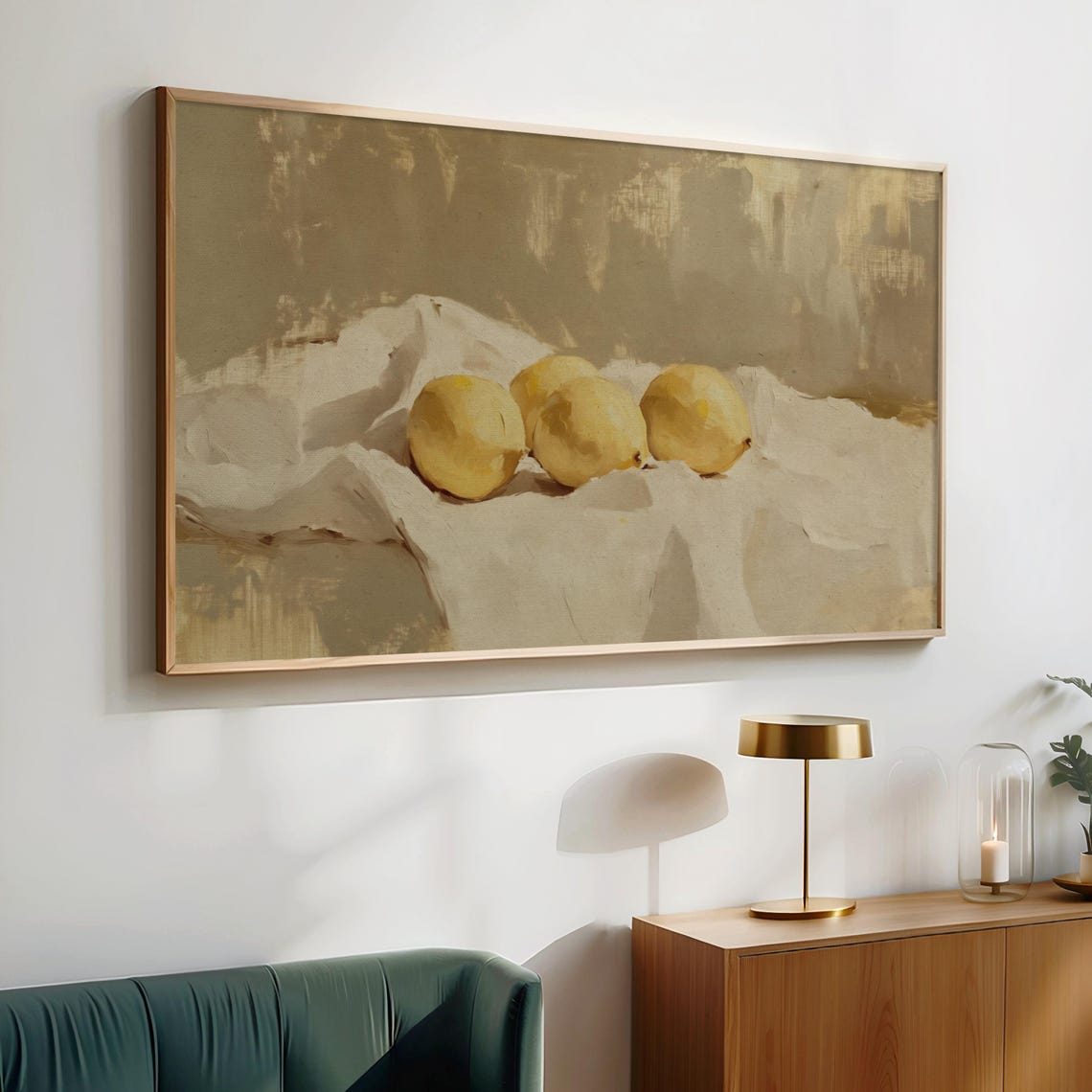 Three Lemons White Cloth Simple Kitchen Still Life Painting Poster - Image 2