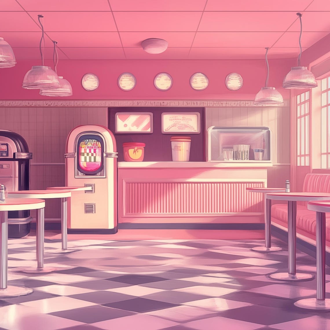 Retro Pink 1950s Diner Interior Jukebox Nostalgic Americana Poster - Image 4