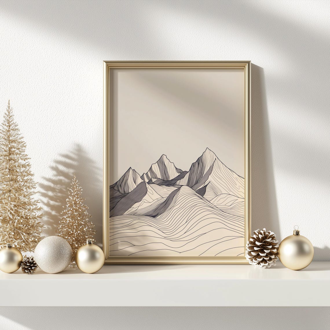 Winter Mountain Peaks Contour Line Art Minimalist Scenic Poster - Image 3