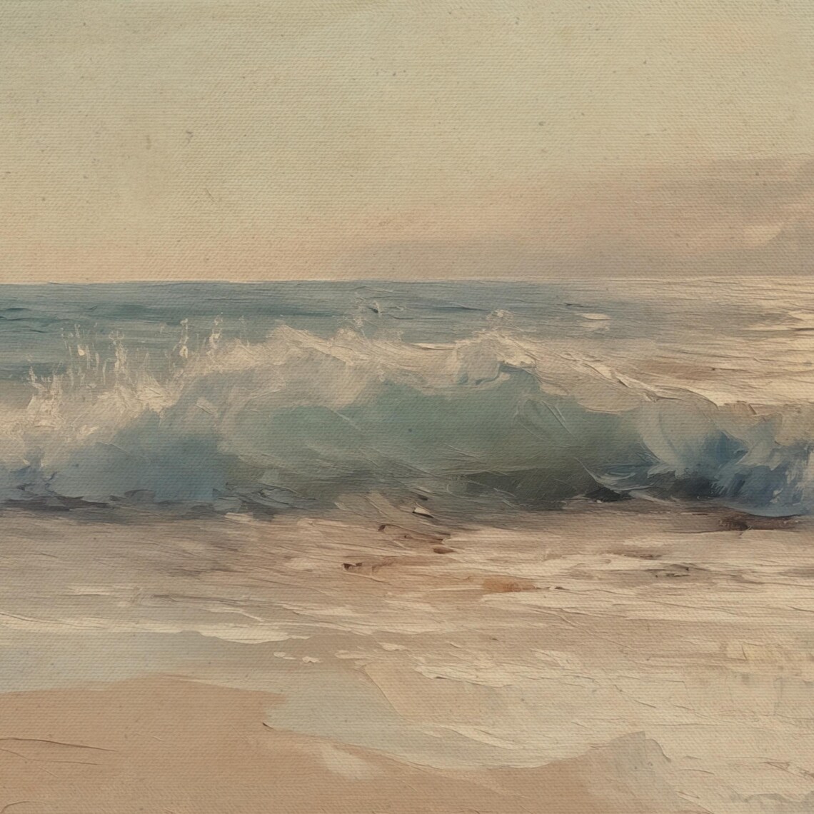 Soft Neutral Coastal Wave Seascape Minimal Ocean Painting Wall Art Print - Image 4