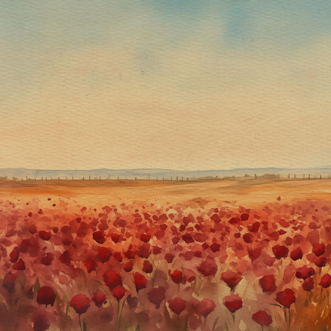 Crimson Clover Field Rustic Watercolor Wildflower Art Poster - Image 4