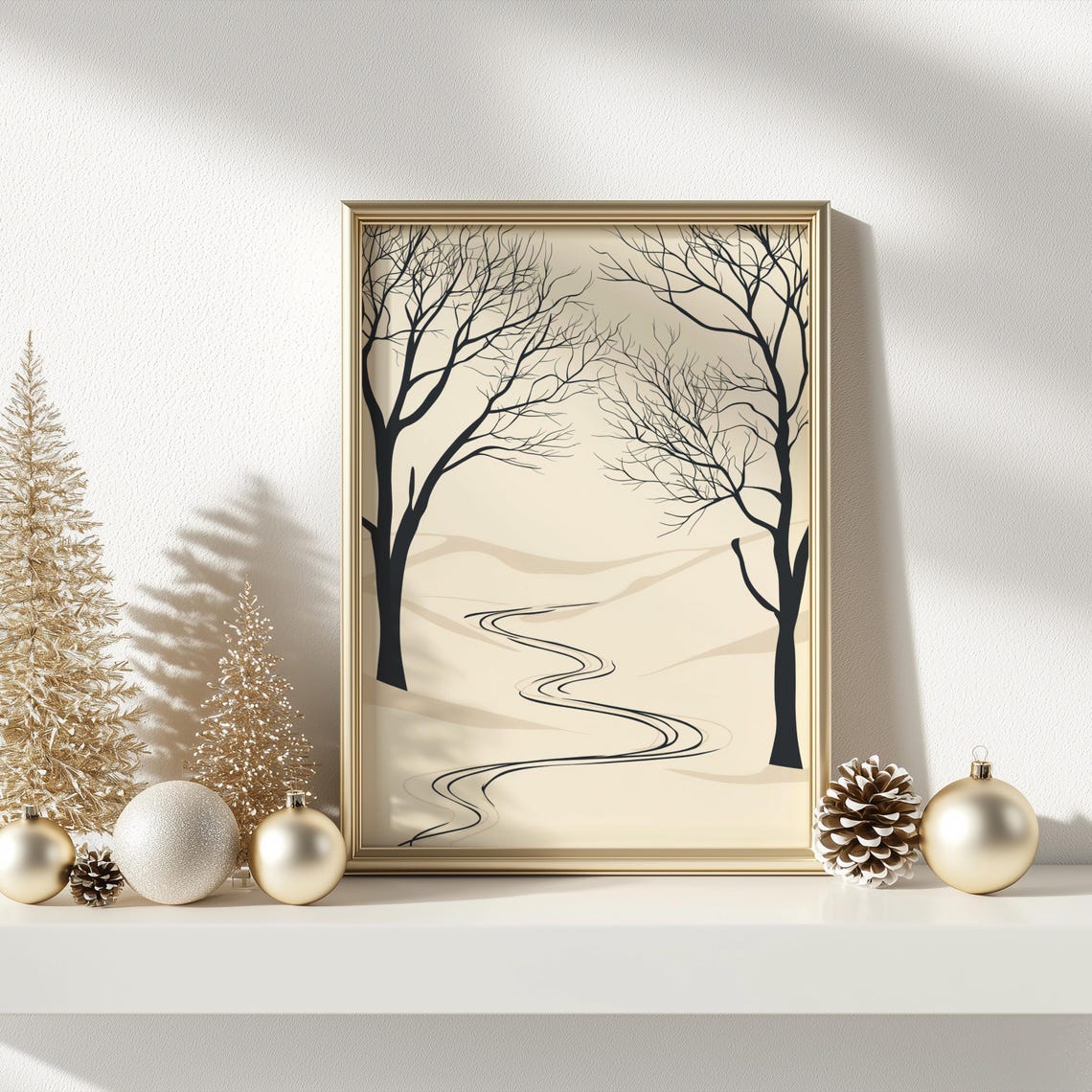 Winding Winter Path Between Bare Trees Soft Neutral Art Poster - Image 3