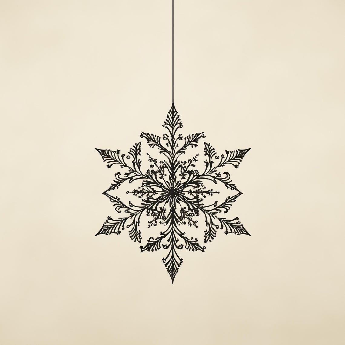 Ornate Hanging Snowflake Filigree Black Ink Winter Art Poster - Image 4