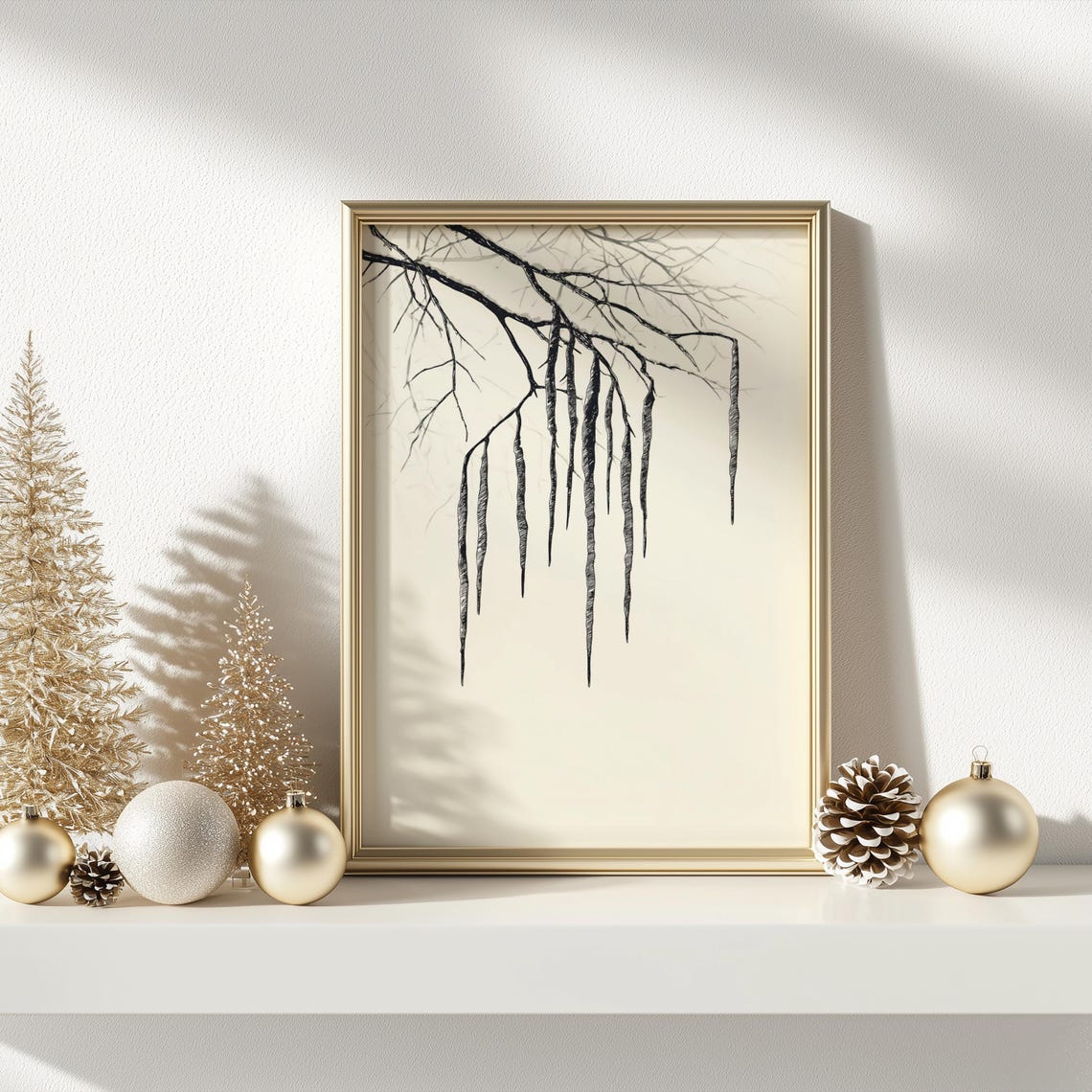 Frozen Icicles Hanging From Bare Winter Branches Sketch Poster - Image 3