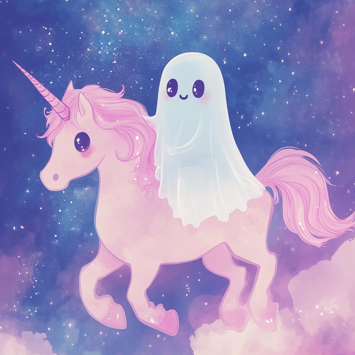 Cute Ghost Riding Pink Unicorn Through A Starry Galaxy Poster - Image 4