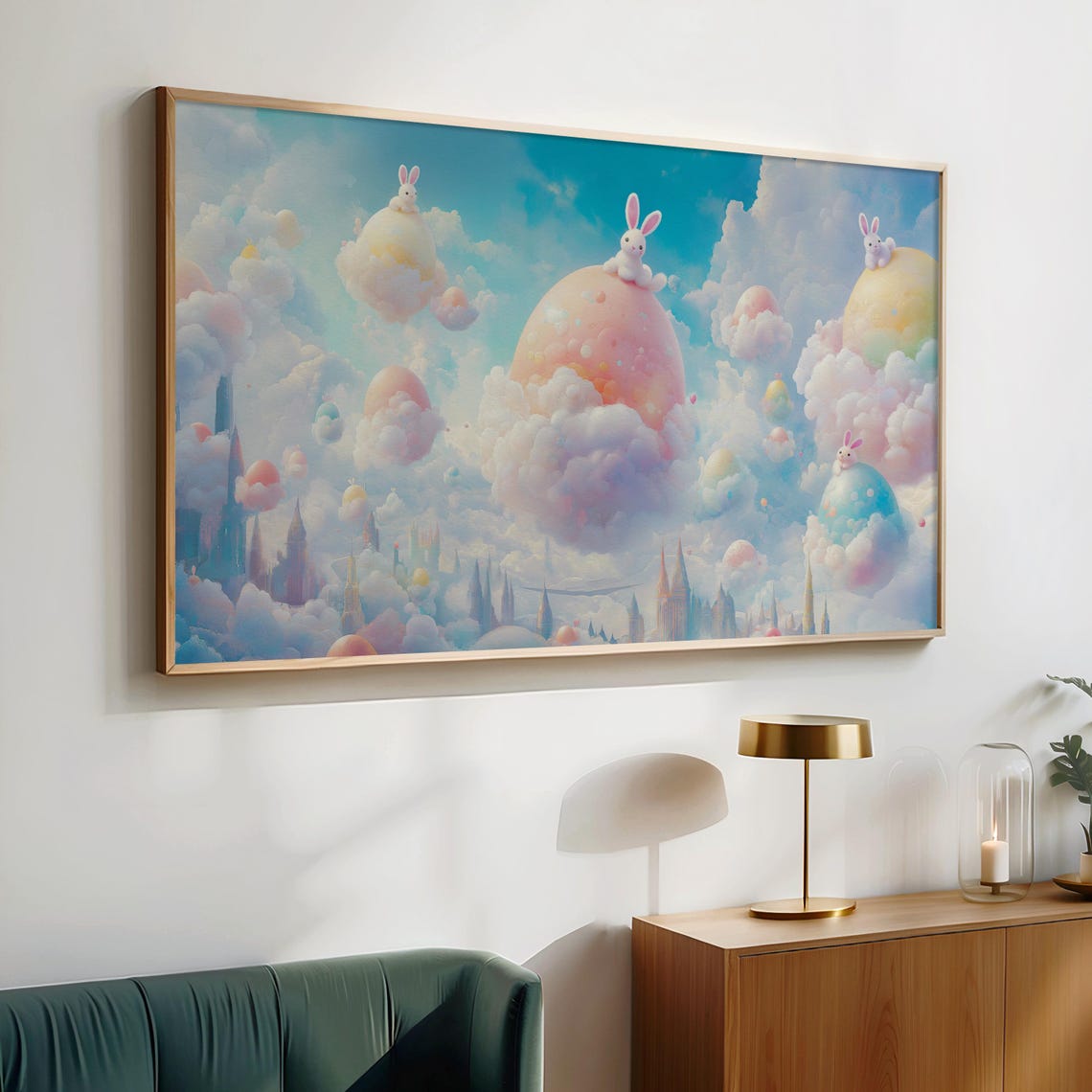 Fantasy Bunnies on Giant Pastel Easter Eggs Floating Cloud Sky Poster - Image 2