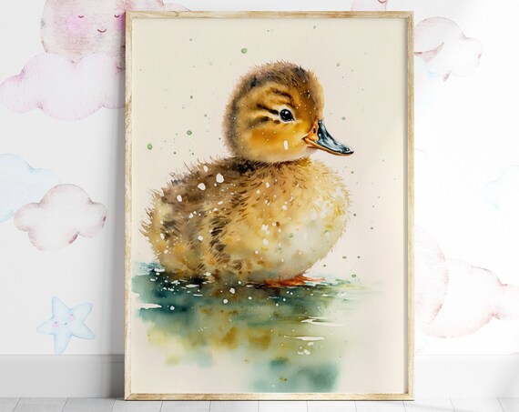 Nursery Wall Art Duckling Print Boho Gift For A New Mum Kids Nursery Watercolour Painting Cute Duck Baby Room Poster Babies Bedroom Decor
